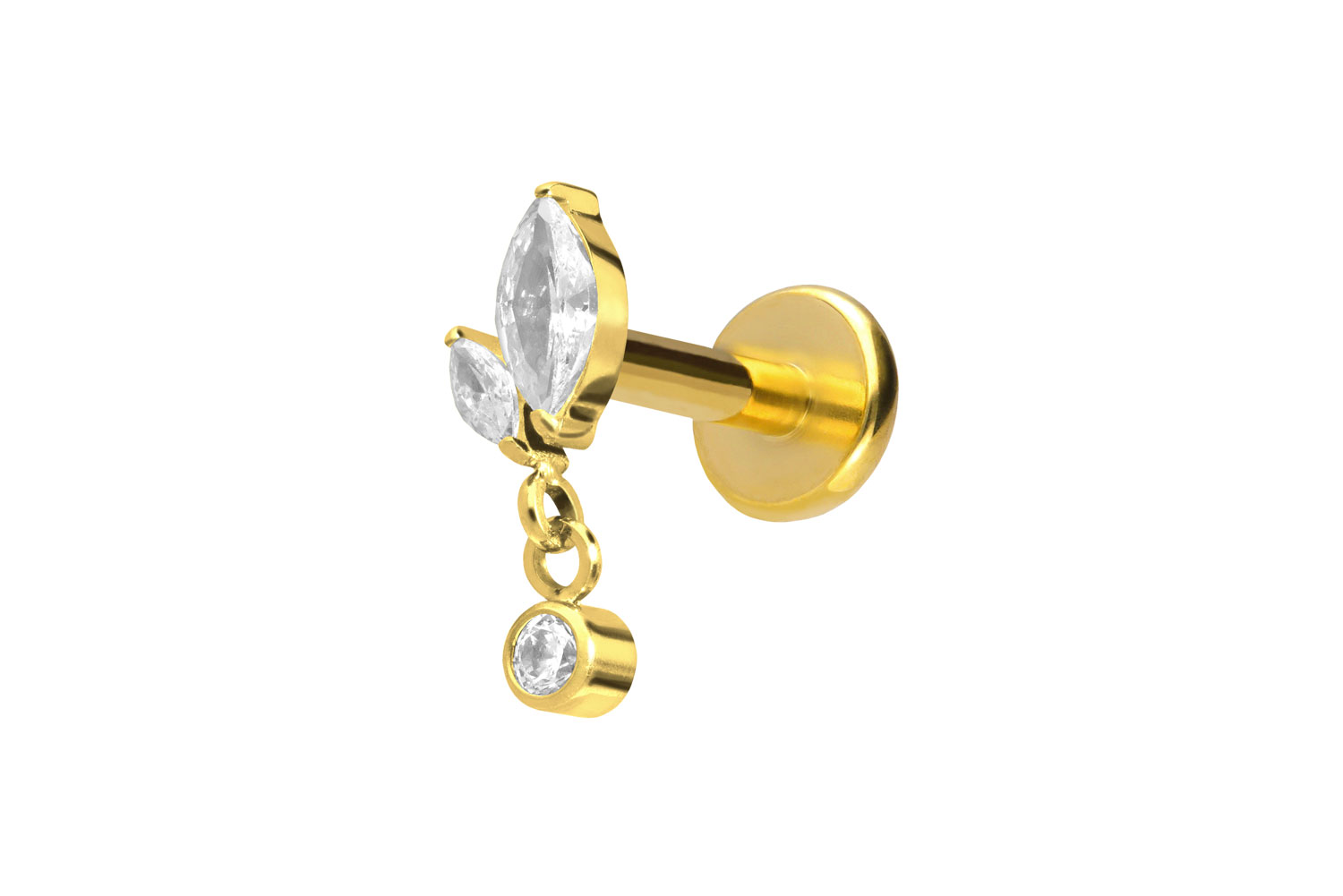 Titan Labret Piercing mit Push Fit KNOSPE + KRISTALL
